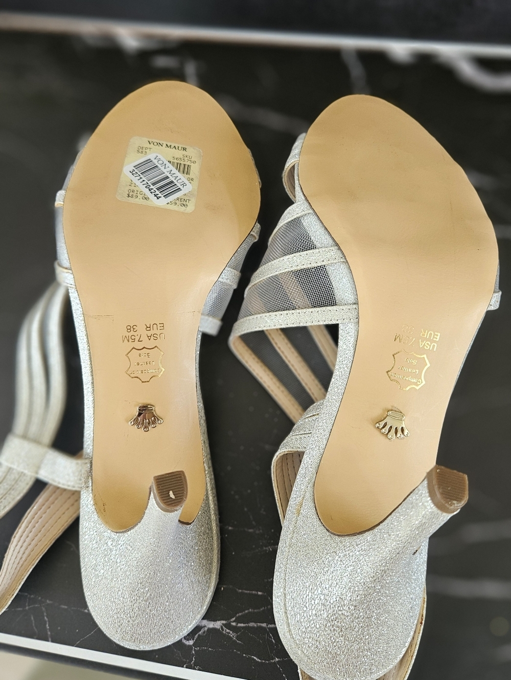 Nina Silver Strappy Slingback Heels - Elegant Evening Sandals Sz 7.5 - Picture 4 of 8
